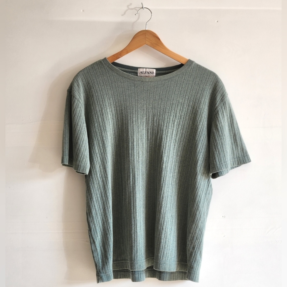 ALFANI Aqua Blue Ribbed Tshirt